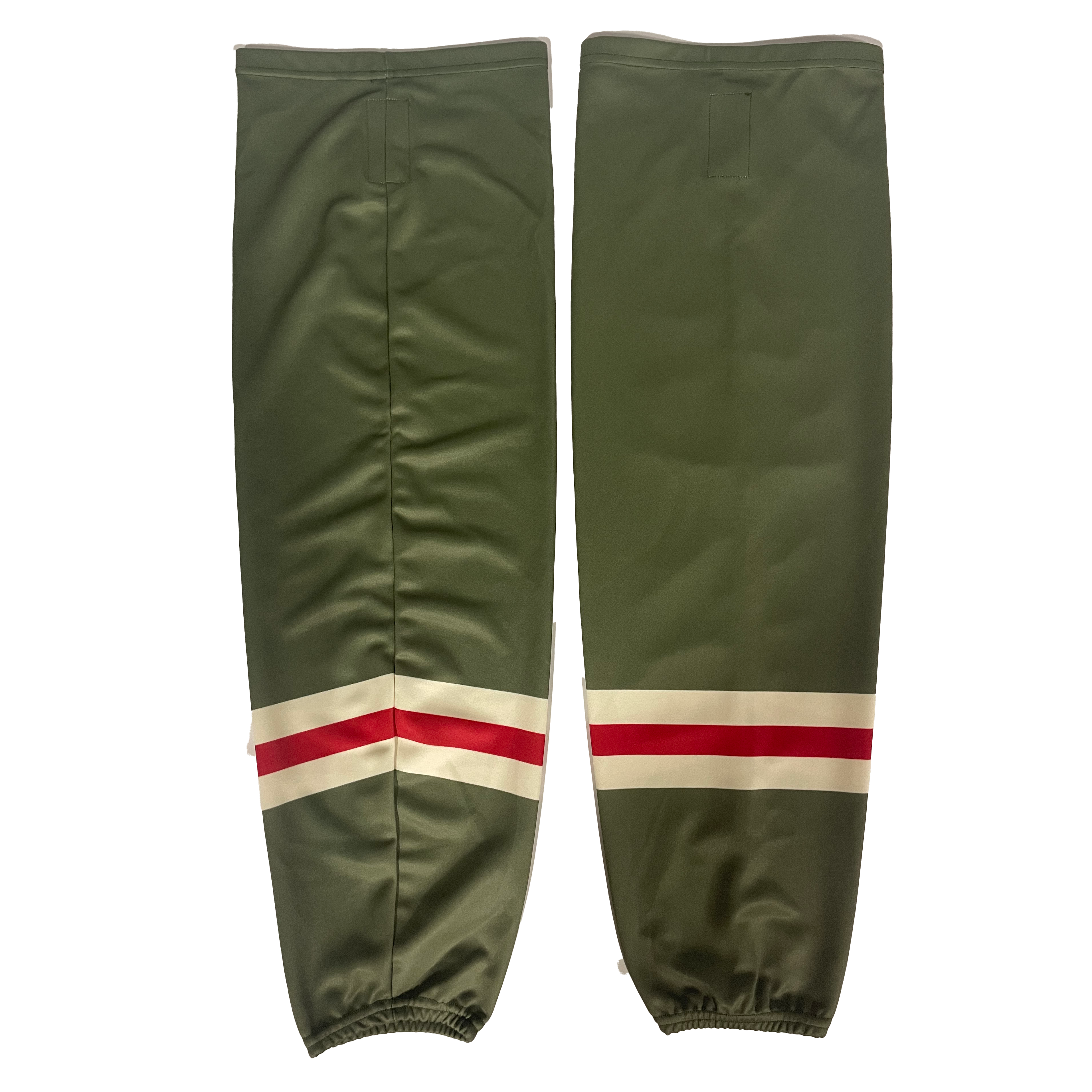 ECHL - Chaussettes de hockey usagées (olive/crème/rouge)